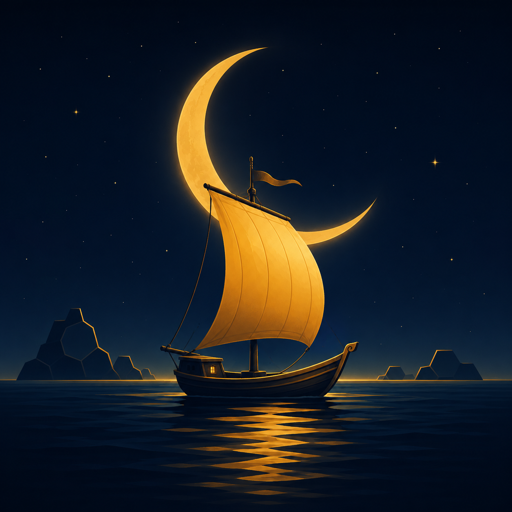 Nightsail — App-Icon: goldene Segel bei Nacht
